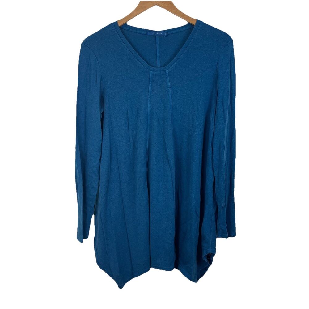 Cut Loose Teal Tunic Top XL Asymmetrical Hem Minimalist Lagenlook